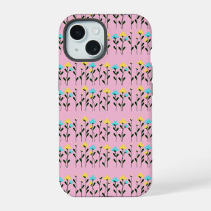 Monogramm Chic Grau Blumenmuster iPhone 15 Hülle