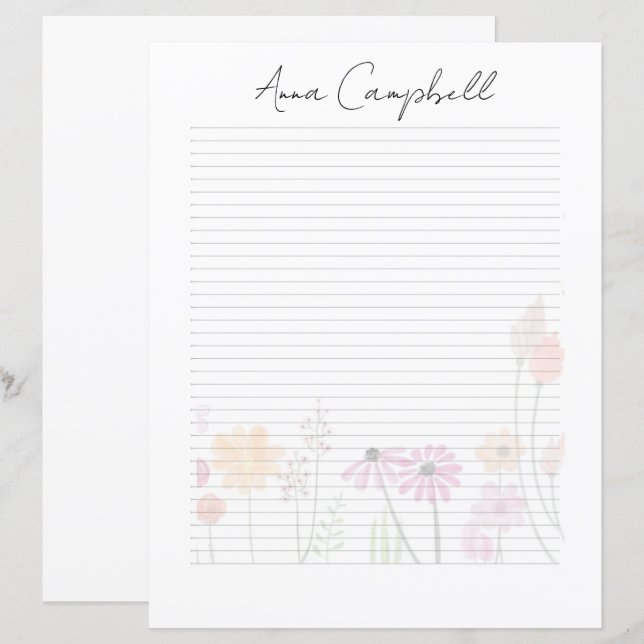 Monogramm Chic Schriftname Schreibwarenpapier (Vorne/Hinten)