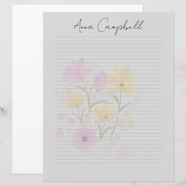 Monogramm Chic Schriftname Schreibwarenpapier (Vorne/Hinten)