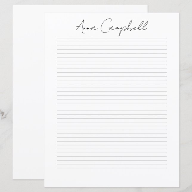 Monogramm Chic Schriftzug Name Schreibwaren Papier (Vorne/Hinten)