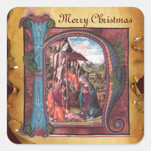 MONOGRAMM-CHRISTMAS-PARCHMENT QUADRATISCHER AUFKLEBER