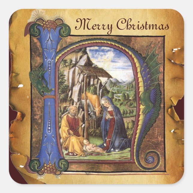 MONOGRAMM-CHRISTMAS-PARCHMENT QUADRATISCHER AUFKLEBER (Vorderseite)