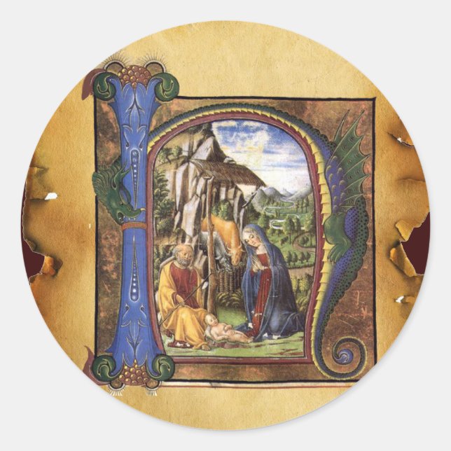 MONOGRAMM-CHRISTMAS-PARCHMENT RUNDER AUFKLEBER (Vorderseite)