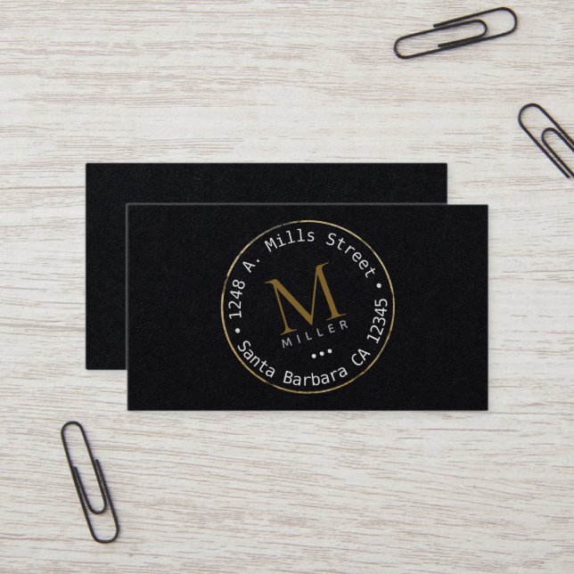 Monogramm Circle Modern Black Visitenkarte (Vorderseite/Rückseite Beispiel)