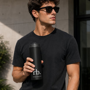 Monogramm Classic Elegant Minimal Schwarz und Weiß Thermosbecher