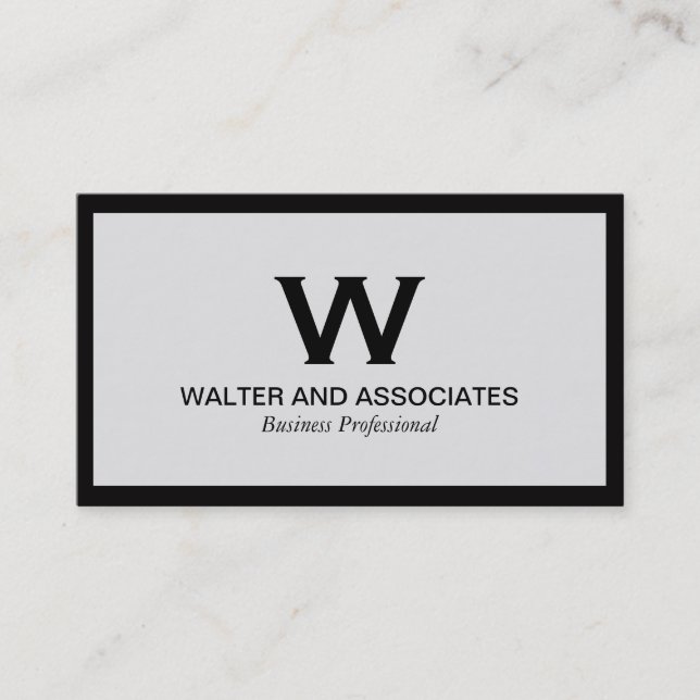 Monogramm Classic | Light Gray | Schwarze Grenze Visitenkarte (Vorderseite)