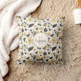 Monogramm Clematis Gelbe graue Blume Kissen