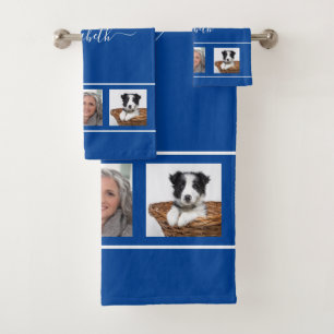 Monogramm-Collage aus blauem Foto Badhandtuch Set