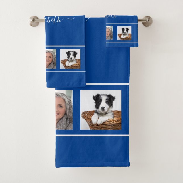 Monogramm-Collage aus blauem Foto Badhandtuch Set (Insitu)