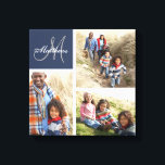 Monogramm-Collage-Canvas für benutzerdefinierte Pr Leinwanddruck<br><div class="desc">Monogramm-Collage-Canvas für benutzerdefinierte Produktfamilie | Preppy Navy Blue. Elke Clarke © für Monogram Gallery. Elegante mit Monogramm Leinwand Wandkunst-Vorlage können Sie mit 3 (3) Ihrer eigenen Fotos in einer Foto-Collage arrangieren. Personalisieren Sie Ihren Familiennamen in einem Schriftart mit weißem Skript und in der links oberen Ecke auf marinebaublauem Hintergrund in...</div>