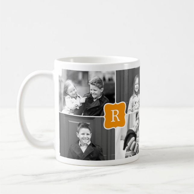 Monogramm Collage Custom Foto Tasse - Orange (Links)