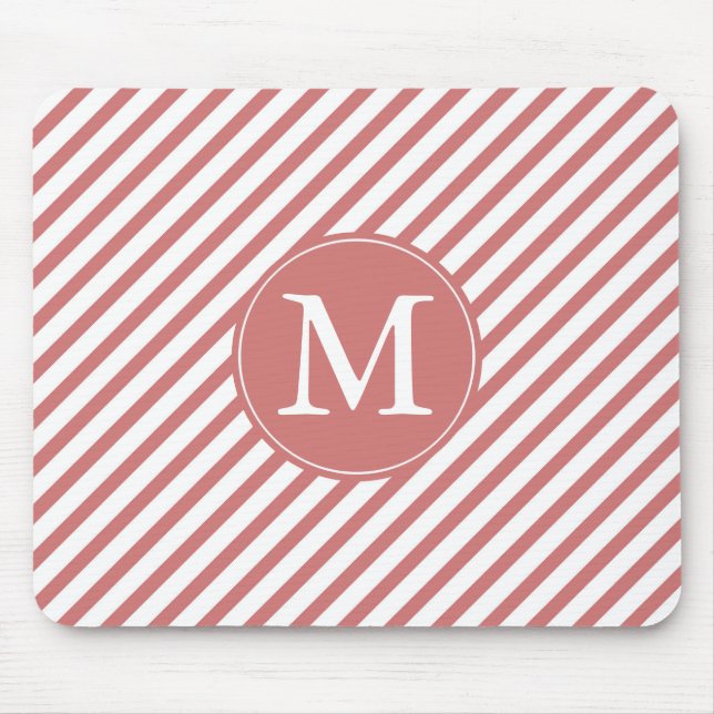 Monogramm Coral und White Stripes Mousepad (Vorne)