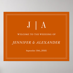 Monogramm Couple Name Einfach Orange und Weiß bren Poster
