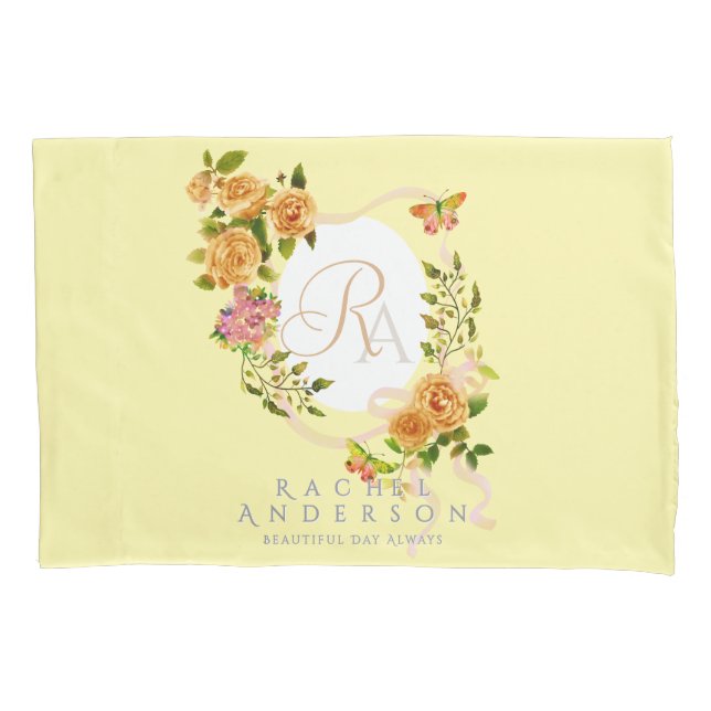Monogramm-Creme aus der Gold-Rose Kissenbezug (Vorderseite)