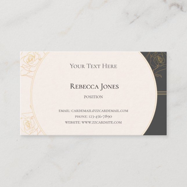 Monogramm-Creme der eleganten Gold-Kontur-Rose Dun Visitenkarte (Vorderseite)