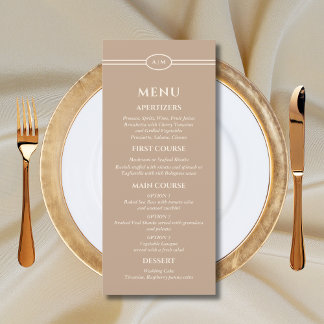Monogramm-Creme-Taupe-Christliche-Hochzeitsmenükar Menükarte