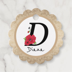 Monogramm D, Buchstabe D, Blume, Monogramm Geschenkanhänger