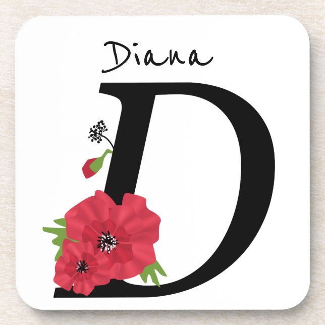 Monogramm D, Buchstabe D, Blume, Monogramm, Monogr Getränkeuntersetzer (Vorderseite)