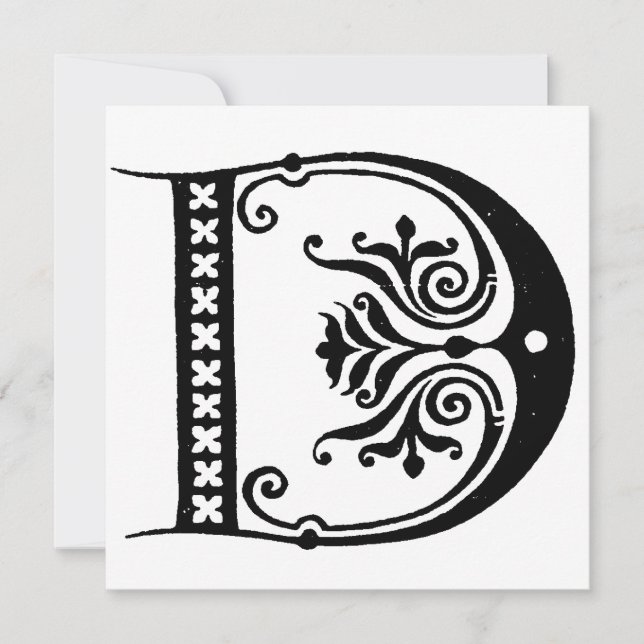 Monogramm D Initial Black and White Floral Pattern (Vorderseite)