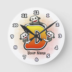 Monogramm D Sock Monkey-Uhr Runde Wanduhr