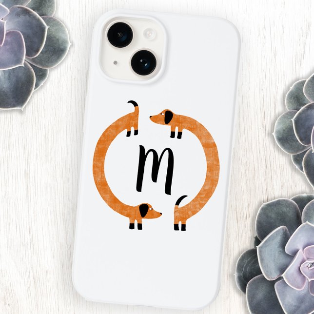 Monogramm Dackel Wursthund Case-Mate iPhone 14 Hülle (Funny Dachshund Sausage or Wiener dog monogram cell phone case)
