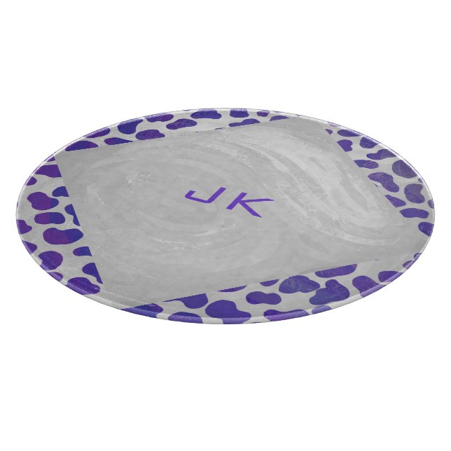Monogramm-Dalmatiner Lila und weiß Schneidebrett (Ecke)