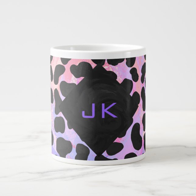 Monogramm Dalmatiner Schwarz/Rosa Jumbo-Tasse (Vorderseite)
