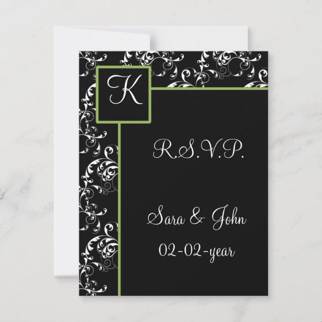 Monogramm Damasehe R.S.V.P RSVP Karte (Vorderseite)