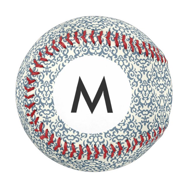 Monogramm-Damaskmuster auf Farbverlaufshintergrund Baseball (Vorderseite Links)