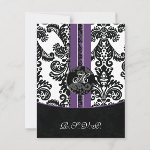 Monogramm-Damast-lila Rsvp-Karten RSVP Karte