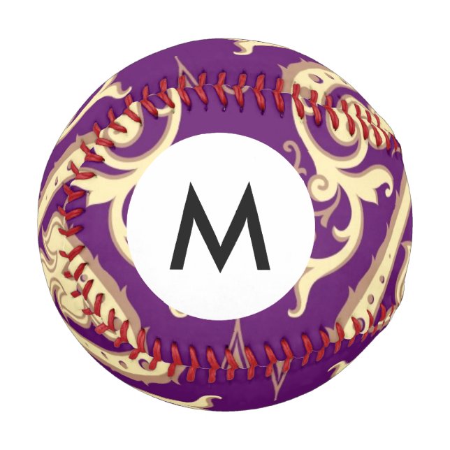 Monogramm Damast Muster 4 Baseball (Vorderseite Links)