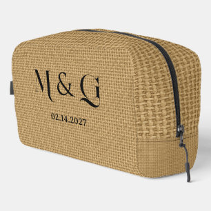 Monogramm-Datum auf natürlichem Jute-Burlap-Textil Waschbeutel