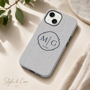Monogramm-Datum Premium Silber-Metall-Textur gebür iPhone Hülle