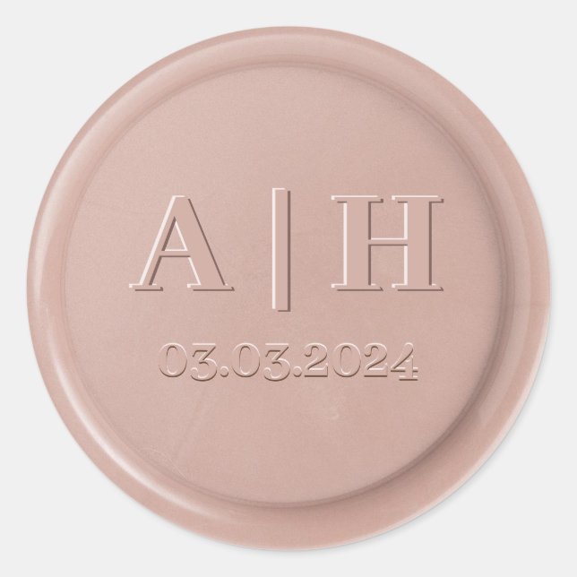 Monogramm Datum Rosa Latte Wax Siegel Aufkleber (Vorderseite)