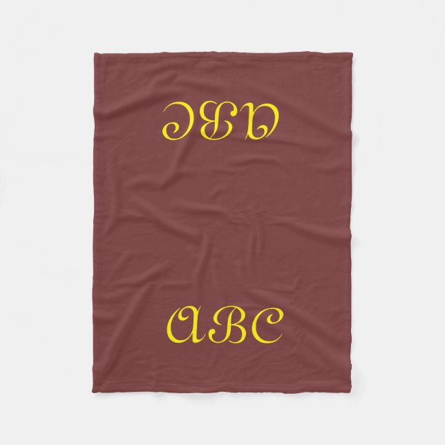 Monogramm-Decke aus Fleece Dunkelrot mit Gold (Vorderseite)