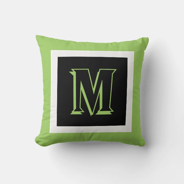 Monogramm-Dekoration in Schwarz und Grün Kissen (Vorderseite)
