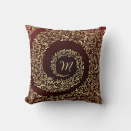 Monogramm-Dekorativ aus Gold und Burgund Kissen