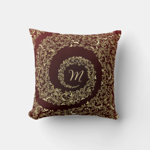 Monogramm-Dekorativ aus Gold und Burgund Kissen