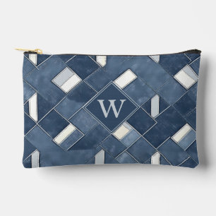 Monogramm-Denim Blau-Weiß-Patchwork-Gitter Zubehörtasche