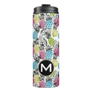 Monogramm der Ananas-Schmutz-Palmen- Thermosbecher