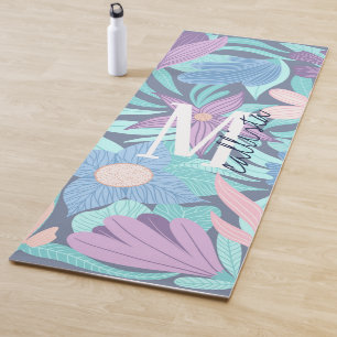 Monogramm der aquamarinen blauen Pink-Blütendarste Yogamatte