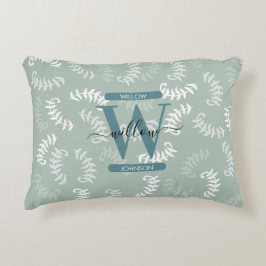 Monogramm der aquamarinen grünen botanischen Blätt Dekokissen