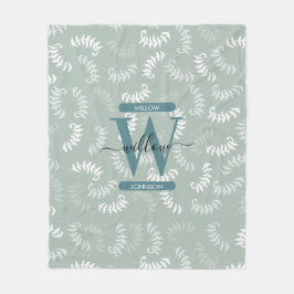 Monogramm der aquamarinen grünen botanischen Blätt Fleecedecke