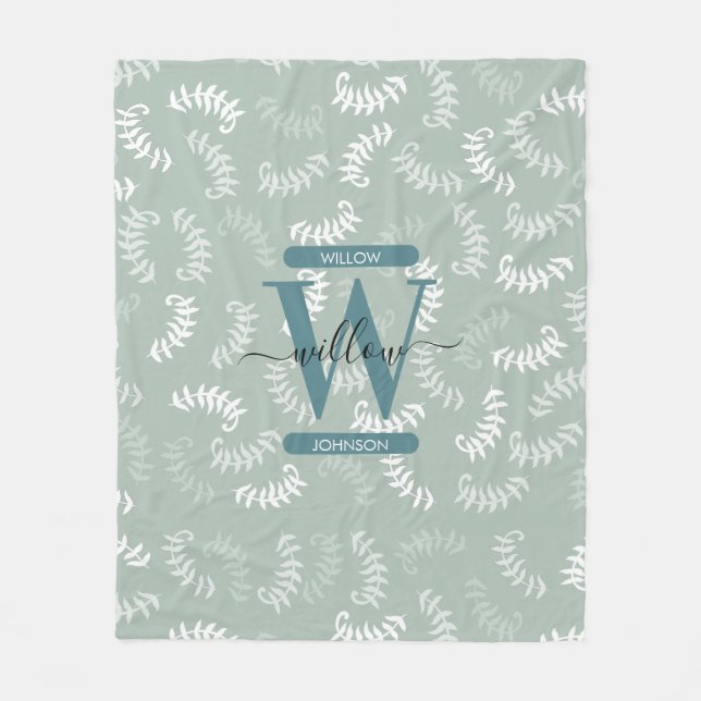 Monogramm der aquamarinen grünen botanischen Blätt Fleecedecke (Vorderseite)