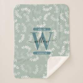 Monogramm der aquamarinen grünen botanischen Blätt Sherpadecke