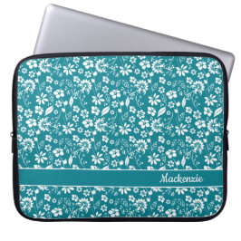 Monogramm der Aquamarinen tropischen Blume Türkis Laptopschutzhülle
