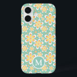 Monogramm der aquamarinen und gelben Blume iPhone 16 Hülle<br><div class="desc">Hübsch pastellfarbene aquamarine und gelbe Blume Muster.</div>