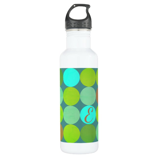 Monogramm der Aquamarinen Zitronen- und Rostkreise Edelstahlflasche (Vorderseite)