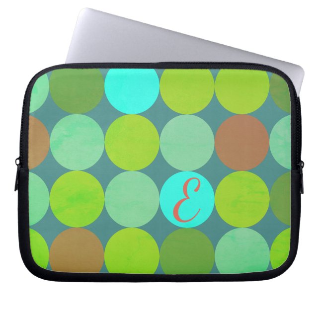 Monogramm der Aquamarinen Zitronen- und Rostkreise Laptopschutzhülle (Vorderseite)