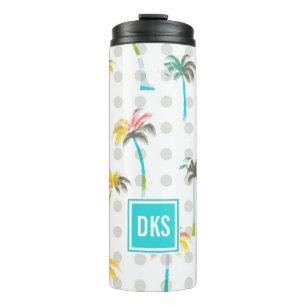 Monogramm der Aquarell-Palme-  Thermosbecher